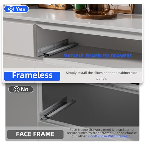 14 Inch Soft Close Undermount Drawer Slides for Frameless Cabinets - color: Soft Close Without Bracket, size: 14 Inch (350 mm)