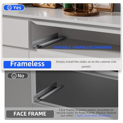 22 Inch Soft Close Undermount Drawer Slides for Frameless Cabinets - color: Soft Close Without Bracket, size: 22 Inch (550 mm)