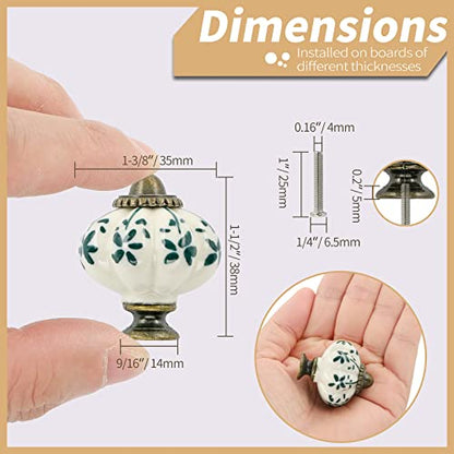 12pcs Ceramic Pumpkin Knobs - Green Flower - style: Green Flower