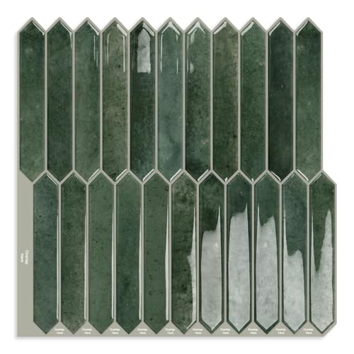 10 Sheets Long Hexagon Tile Peel and Stick Backsplash - color: Green