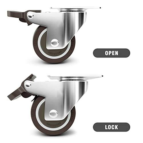 1.5" Caster Wheels Set of 4, Furniture Casters with Brake, No Noise Locking Rubber Wheels, Plate Swivel Small Caster Wheels, Suitable for Workbench, Table - style: 1.5 " With brakes