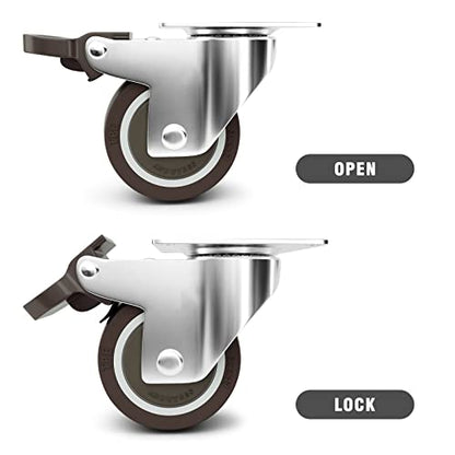1.5" Caster Wheels Set of 4, Furniture Casters with Brake, No Noise Locking Rubber Wheels, Plate Swivel Small Caster Wheels, Suitable for Workbench, Table - style: 1.5 " With brakes