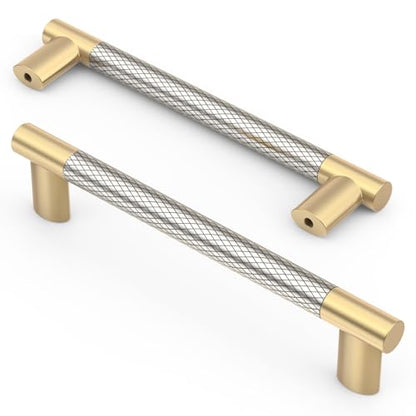 Asidrama 10 Pack 5 Inch(128mm) Knurled Gold and Brush Satin Nickel Kitchen Cabinet Handles, Cabinet Pulls Kitchen Cabinet Hardware Cupboard Handles Drawer Pulls 4496A - color: Gold-Nickel, size: 5" Hole Center(128mm)