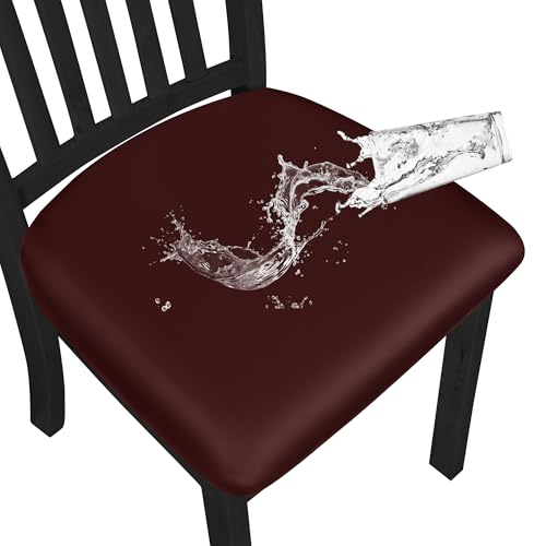 Easy-Going Waterproof PU Leather Seat Covers for Dining Room Chairs Set of 4, Wine - color: Wine