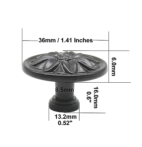 6-Pack Black Vintage Flower Cabinet Drawer Pulls Knobs, Flower Embossing, Dresser Handles, Single Hole
