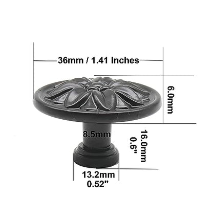 6-Pack Black Vintage Flower Cabinet Drawer Pulls Knobs, Flower Embossing, Dresser Handles, Single Hole