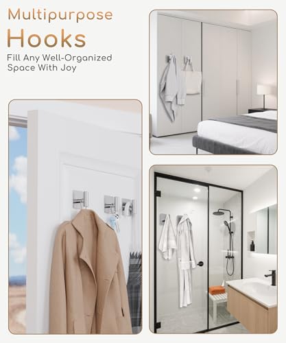 Aikzik 4 Pack Large Heavy Duty Wall Hooks - 26lb Max, Stainless Steel Adhesive Towel Hook, Shower Hooks for Hanging Towel, Coat, Robe, Wall Hook for Use in Bathroom, Kitchen and Door - color: Sliver