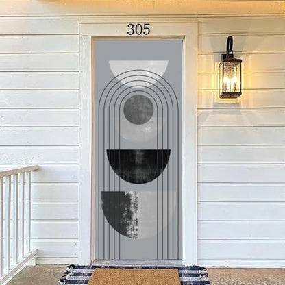 arricraft 2 Sheets Self-Adhesive Door Sticker, 80cmx200cm/31.5x78.7inch Geometric Half Circles Door Murals Stickers PVC Removable Wallpaper Decoration for Bedrooms Living Room - style: Geometric Half Circles