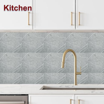 HARFINGTON 15pcs Peel and Stick Marble Tiles, Waterproof Wall Panel Backsplash, 12"x12" PVC Peel and Stick Shower Tiles for Bathroom, Kitchen, Living, Palace Jade Design - style: Palace Jade