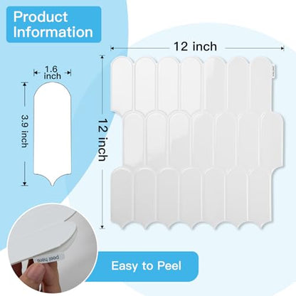 Art3d 10-Pack Arrowhead Design Wall Tile, Peel and Stick Backsplash, White - color: White