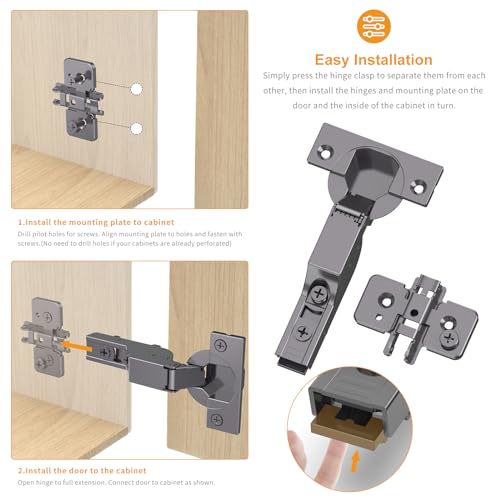 Chibery 50 Pack Frameless Inset Soft Close Concealed Hinges, Black Titanium Plated, Self Closing, 105° Open Angle 3D Adjustment, Stop 85 ＆ 105 Degrees, Clip On, Stainless Steel for Cabinet Door - size: Inset
