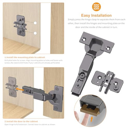 Chibery 50 Pack Frameless Inset Soft Close Concealed Hinges, Black Titanium Plated, Self Closing, 105° Open Angle 3D Adjustment, Stop 85 ＆ 105 Degrees, Clip On, Stainless Steel for Cabinet Door - size: Inset