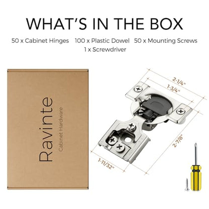 Ravinte 3/8 Inch Overlay Soft Close Hinge Kitchen Cabinet Hinges 50 Pack - size: 3/8 inch Overlay