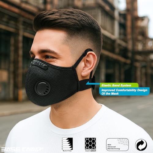 BASE CAMP Upgrade M Plus Dust Mask 2 Pack, Breathable Reusable Dust Face Mask with 6 Activated Carbon Filters for Woodworking Construction Mowing Grinding - style: Modern2