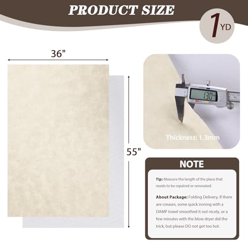 Faux Leather Vinyl Upholstery Fabric by The Yard 1.3mm Thick 1 Yard 55"x36" - color: Beige, size: 1 Yard