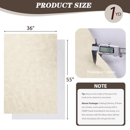 Faux Leather Vinyl Upholstery Fabric by The Yard 1.3mm Thick 1 Yard 55"x36" - color: Beige, size: 1 Yard
