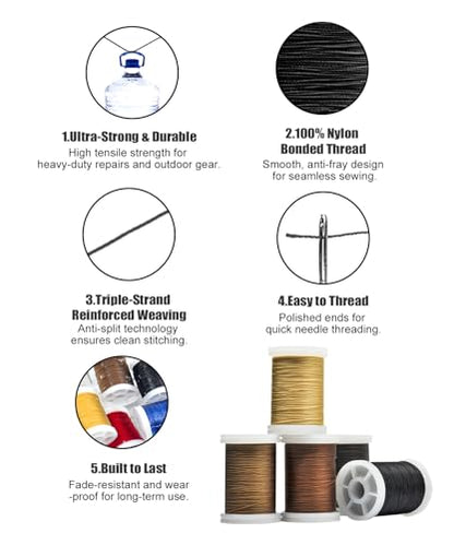 Heavy Duty Upholstery Thread Kit,8 Spools Durable Bonded Nylon,High-Strength & Fade-Resistant,218 Yds/Spool for Sewing Machines,Leather,Denim,DIY Crafts,Common Colors - color: Common Colors