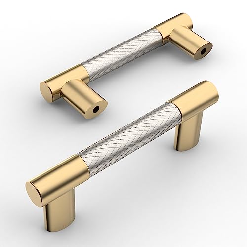 Amerdeco 10 Pack Brushed Nickel and Gold Knurled Cabinet Pulls 3" - color: Nickel Gold, size: 3" hole center