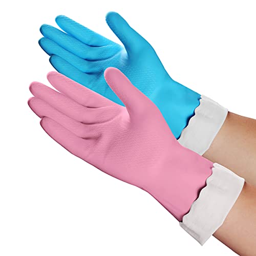 HSL Latex-Free Cleaning Gloves, Cotton Flocked Liner, 2 Pairs, Small - color: Blue+pink, size: Small (Pack of 2)