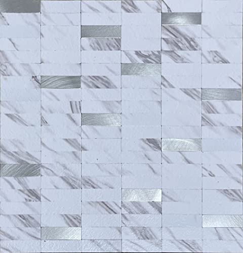 XUANINY Peel and Stick Tile Backsplash Self- Adhesive Wall Tiles Aluminum Mosaic Sticker for Kitchen (11.33"x11.92" Per Sheet, Pack of 10 pcs) (White Marble) - color: White Marble