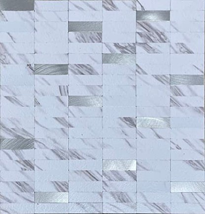 XUANINY Peel and Stick Tile Backsplash Self- Adhesive Wall Tiles Aluminum Mosaic Sticker for Kitchen (11.33"x11.92" Per Sheet, Pack of 10 pcs) (White Marble) - color: White Marble