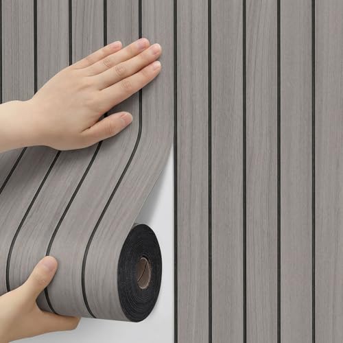 Peel and Stick Wood Slat Wall Panels, Grayish Brown, 118 x 15.7 in - color: Grayish Brown, size: 15.7" x 118"