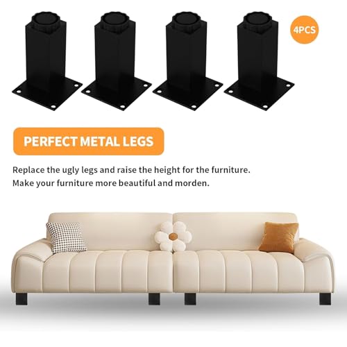 4 Inch Square Metal Furniture Legs Set of 4, Black
