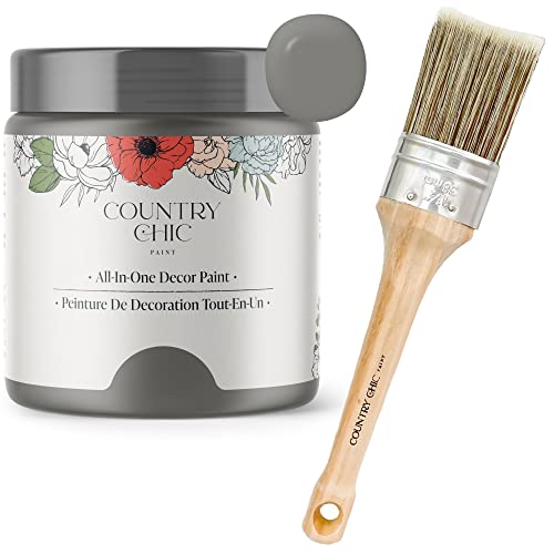 Chalk Style Paint + Paint Brush Bundle - for Furniture, Home Decor, Crafts (Color: Cobblestone [pint - 16 oz] - Grey)