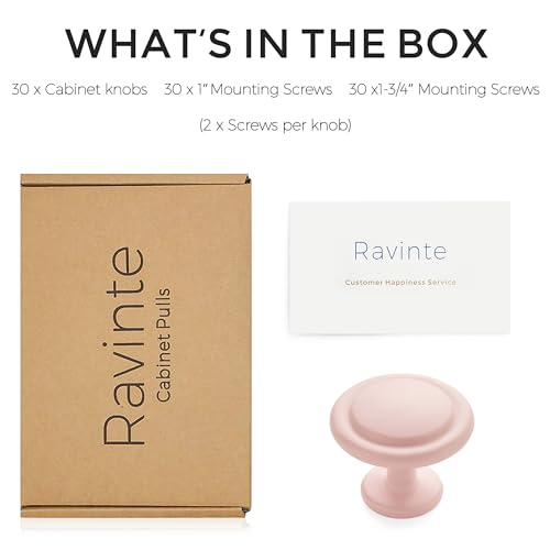 Ravinte Pink Round Cabinet Knobs,Zinc Pulls,1-1/4 Inch,30 Pack - color: Pink