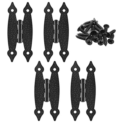 Murtenze 3.5 Inch Black Antique H Hinge 4 Pack Cold Rolled Steel - color: Black