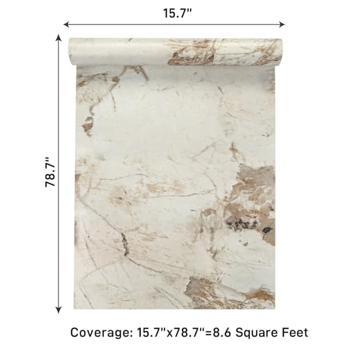 VaryPaper 15.7"x78.7" Beige Brown Marble Contact Paper Kitchen Countertop Peel and Stick Waterproof Marble Vinyl Wrap for Cabinets Table Removable Self Adhesive Granite Wall Paper for Bathroom Bedroom