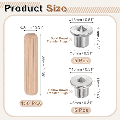 uxcell 150Pcs Wood Dowel Pins, 5/16" x 1 3/8" Wooden Dowel Rods - size: 5/16" x 1 3/8"