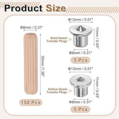 uxcell 150Pcs Wood Dowel Pins, 5/16" x 1 3/8" Wooden Dowel Rods - size: 5/16" x 1 3/8"