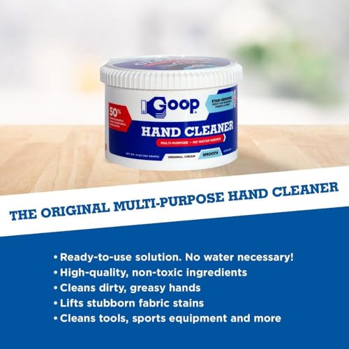GOOP Multi-Purpose Hand Cleaner- Waterless Hand Degreaser, Laundry Stain Remover - NonToxic and Biodegradable Cleaner Remove Dirt, Oil, Paint, Ink, and Clothes Stains Original, 14oz Pack of 1 - size: 14 Ounce (Pack of 1)