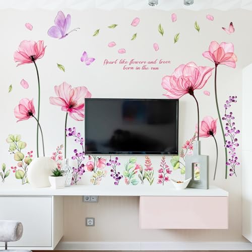 Vancoup 4 Sheets Huge Pink Flower Wall Stickers Self-Adhesive Art Decor - color: Pink Flower