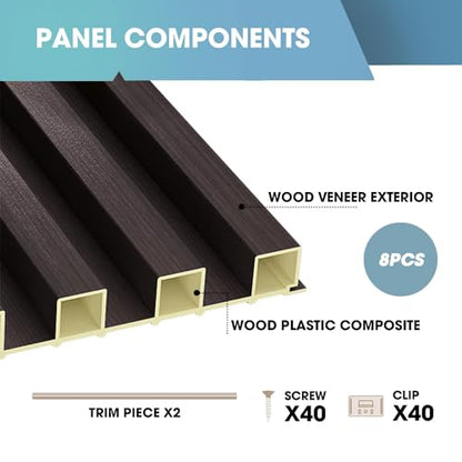 OUZUGIE WPC Acoustic Slat Wall Paneling, 8-Pack 114 x 6 Inches - color: Walnut, size: (High)114“ x 6"