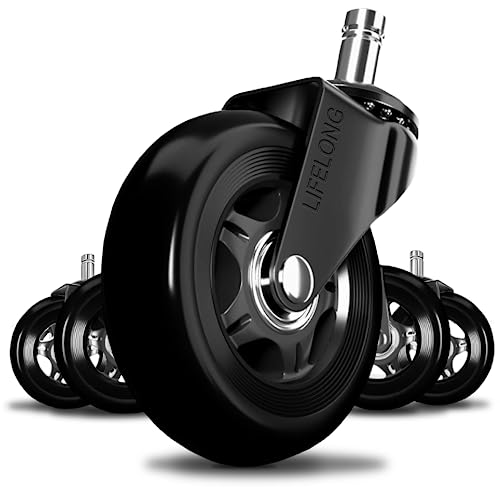 Lifelong Office Chair Wheels Replacement, Heavy Duty, 5-Pack, 98% Fits - color: Dark Black, size: 3 Inch