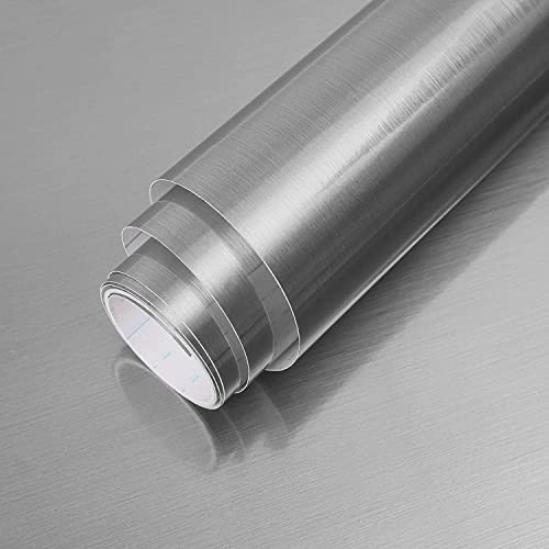 Abyssaly Silver Stainless Steel Peel and Stick Wallpaper Refrigerator Wrap - color: Silver, size: 17.71" X 393.7"