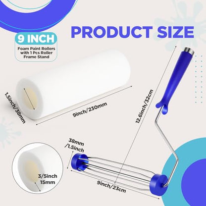 Leumoi 4 Pcs 9 Inch Foam Paint Rollers with Roller Frame Kit