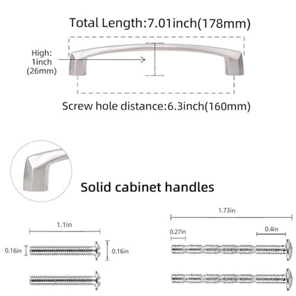 10 Pack 6.3 Inch Brushed Satin Nickel Kitchen Cabinet Handles - color: Brushed Satin Nickel, size: 6-1/4" Hole Center（160mm）