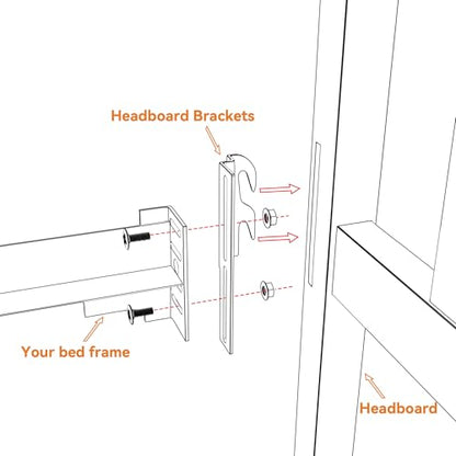 2Pcs 711 Bolt-On to Hook-On Bed Frame Conversion Brackets, Bed Frame Hooks, Universal Headboard Brackets, Widened Hole Slot, Height Adjustable, Black - color: 2Pcs Bed Frame Hooks