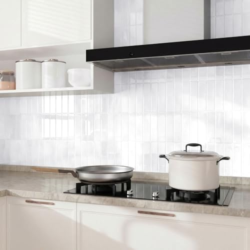 Peel and Stick Backsplash Tile for Kitchen, 10 Sheets, 11.42''x9'' - color: Pearl White