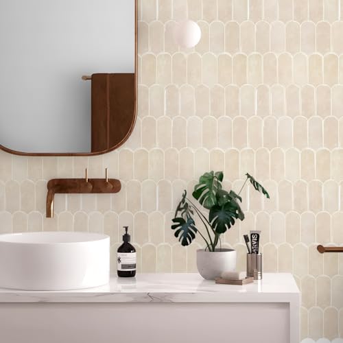 Vamos Tile Thicker Peel and Stick Backsplash Tile,Pinkish Beige,10-Sheet - color: Pinkish Beige With Beige Grout