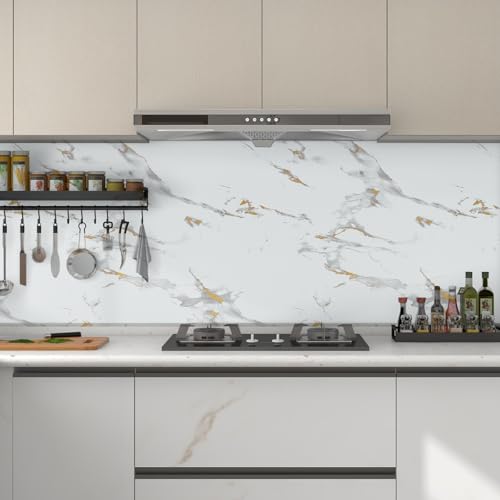 Marble Contact Paper Gold Peel and Stick Wallpaper for Kitchen Countertop - color: Gold/White, size: 11.8" x 78.7"