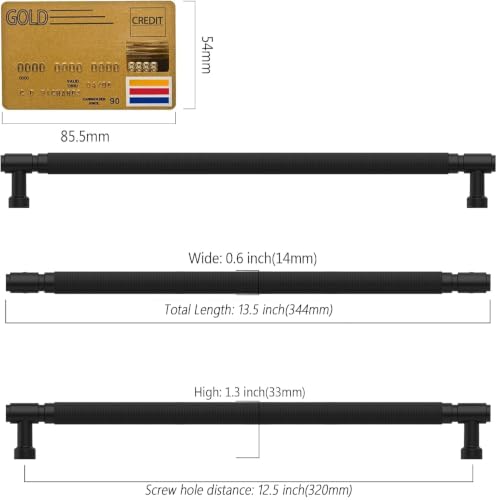 Amerdeco 10 Pack Matte Black knurled Cabinet Pulls 12.6" - color: Matte Black, size: 12.6" hole center