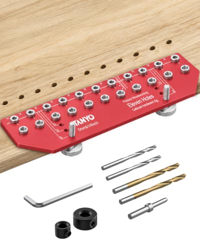 TANYO 11-Hole Shelf Pin Jig, 1/4" & 5mm Drill Bits, Cabinet Hardware - color: Scarlet, size: 11 Hole