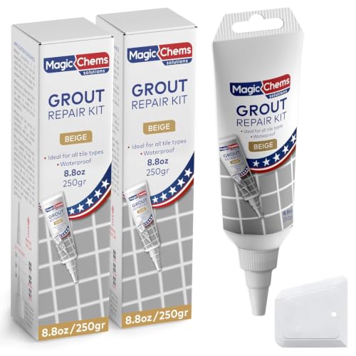 Magic Chems Tile Grout Repair Kit, Beige, 2 Pack, 8.8 oz (250g) Each – Fast-Drying Grout Filler, Grout Sealer & Tile Grout Paint for Bathroom Floors, Tile Gaps, Joints and Lines - color: Beige, size: 2 Pack