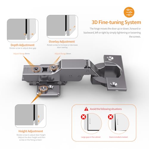 Chibery 50 Pack Frameless Inset Soft Close Concealed Hinges, Black Titanium Plated, Self Closing, 105° Open Angle 3D Adjustment, Stop 85 ＆ 105 Degrees, Clip On, Stainless Steel for Cabinet Door - size: Inset