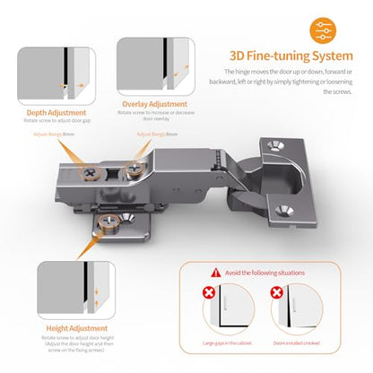 Chibery 50 Pack Frameless Inset Soft Close Concealed Hinges, Black Titanium Plated, Self Closing, 105° Open Angle 3D Adjustment, Stop 85 ＆ 105 Degrees, Clip On, Stainless Steel for Cabinet Door - size: Inset