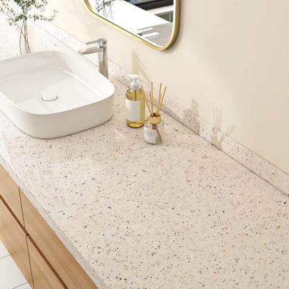 FunStick 24"x200" Glossy Beige Granite Countertop Contact Paper Beige Terrazzo Wallpaper Peel and Stick Countertops Waterproof Self Adhesive Granite Wallpaper for Kitchen Bathroom Counter Top Covers - color: Beige, size: 24" x 200"